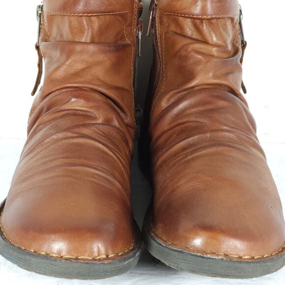 Miz Mooz Women's Pleasant US9,5 EU40 Brown Leather Ruched Side Zip Ankle Boots - Picture 4 of 14